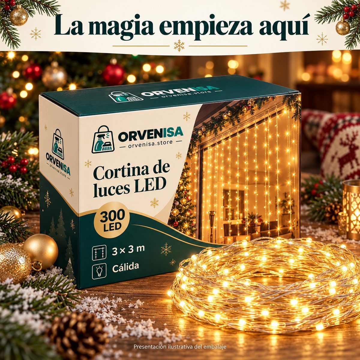 Cortina de Luces LED 300 LED (3 × 3 m) Orvenisa