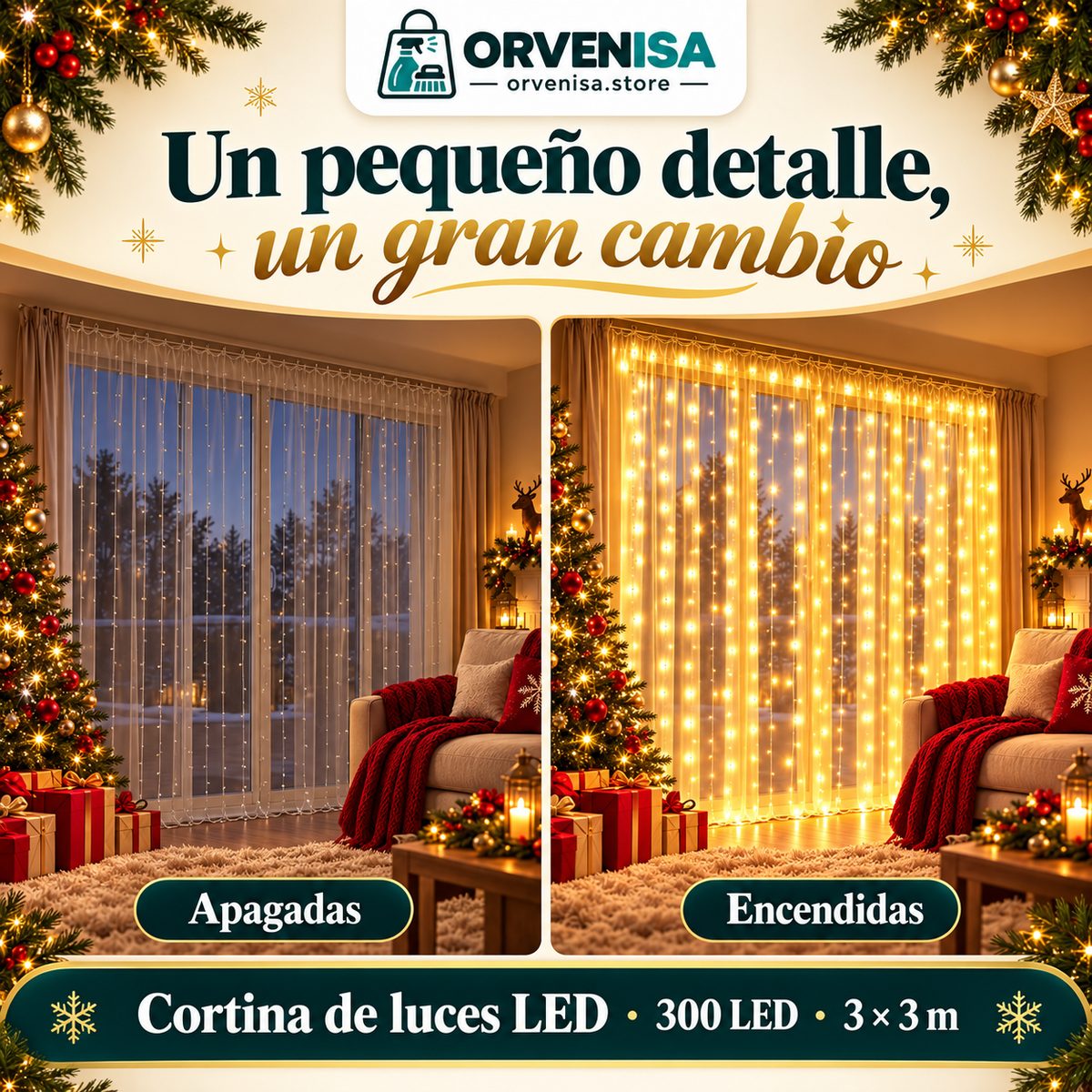 Cortina de Luces LED 300 LED (3 × 3 m) Orvenisa