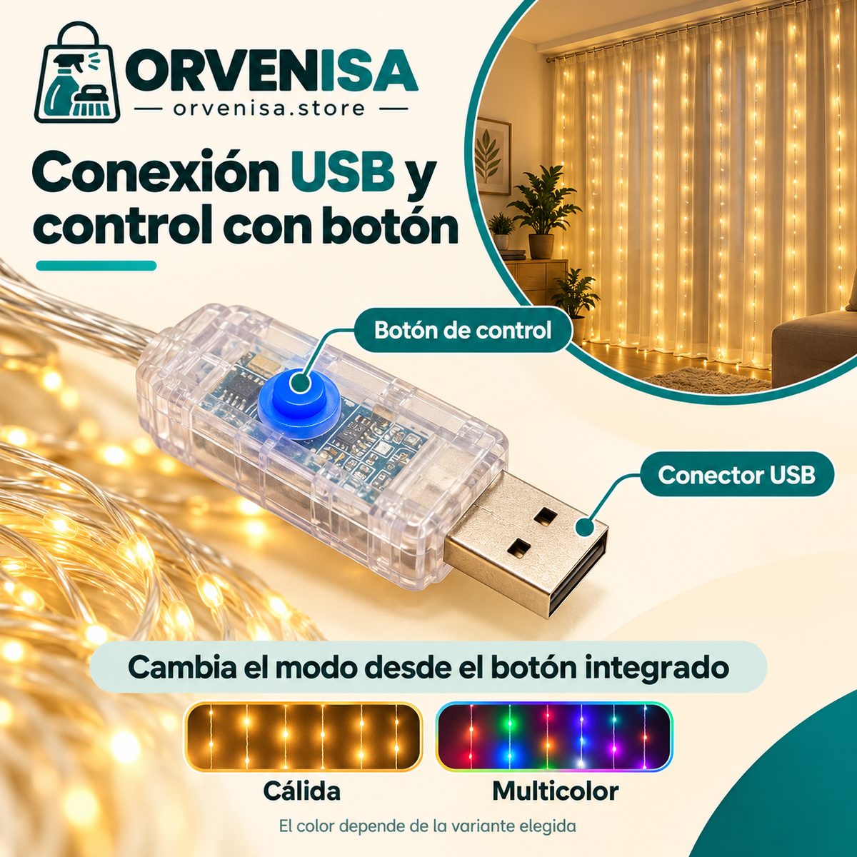 Cortina de Luces LED 300 LED (3 × 3 m) Orvenisa