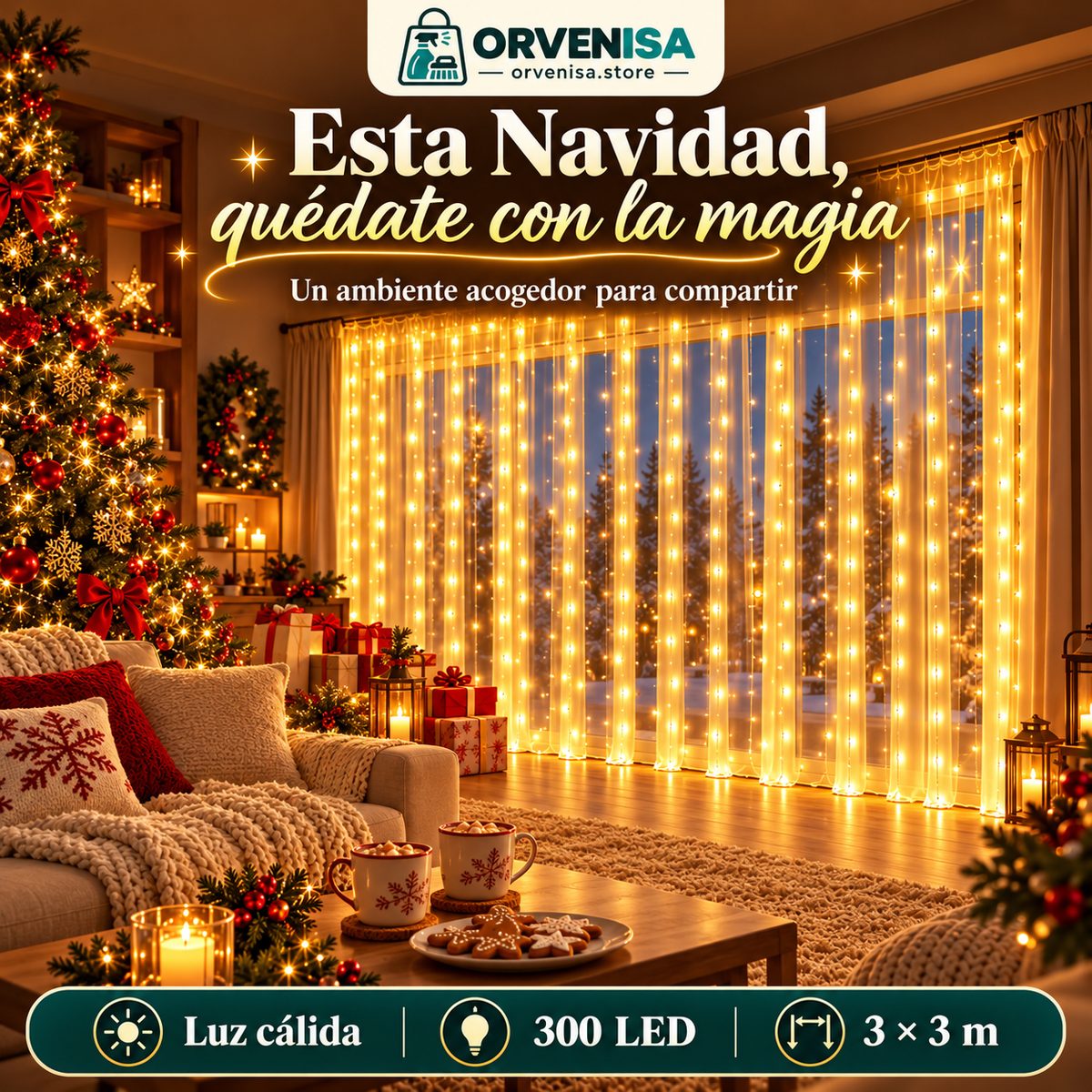 Cortina de Luces LED 300 LED (3 × 3 m) Orvenisa