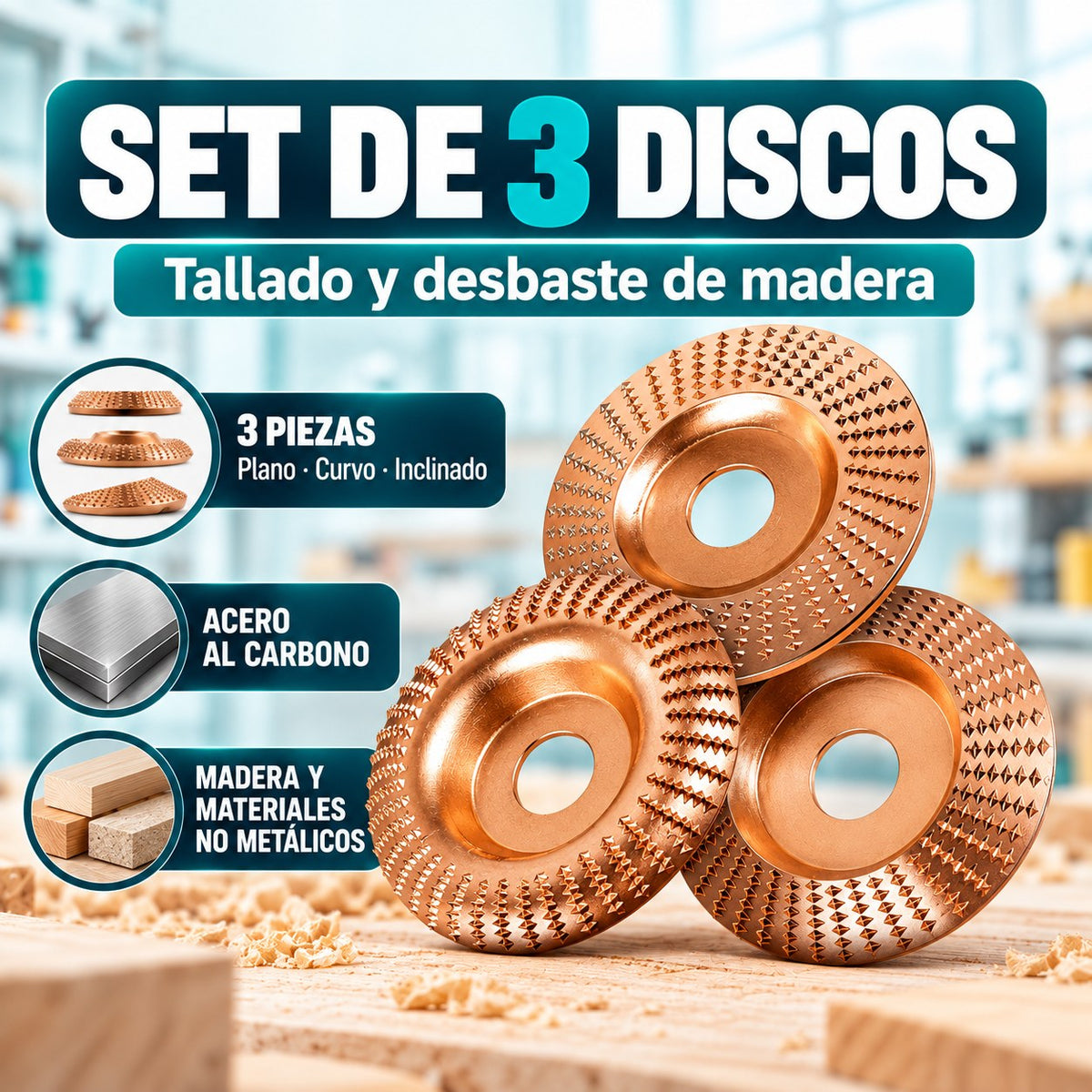 Set de 3 discos de desbaste para madera Orvenisa