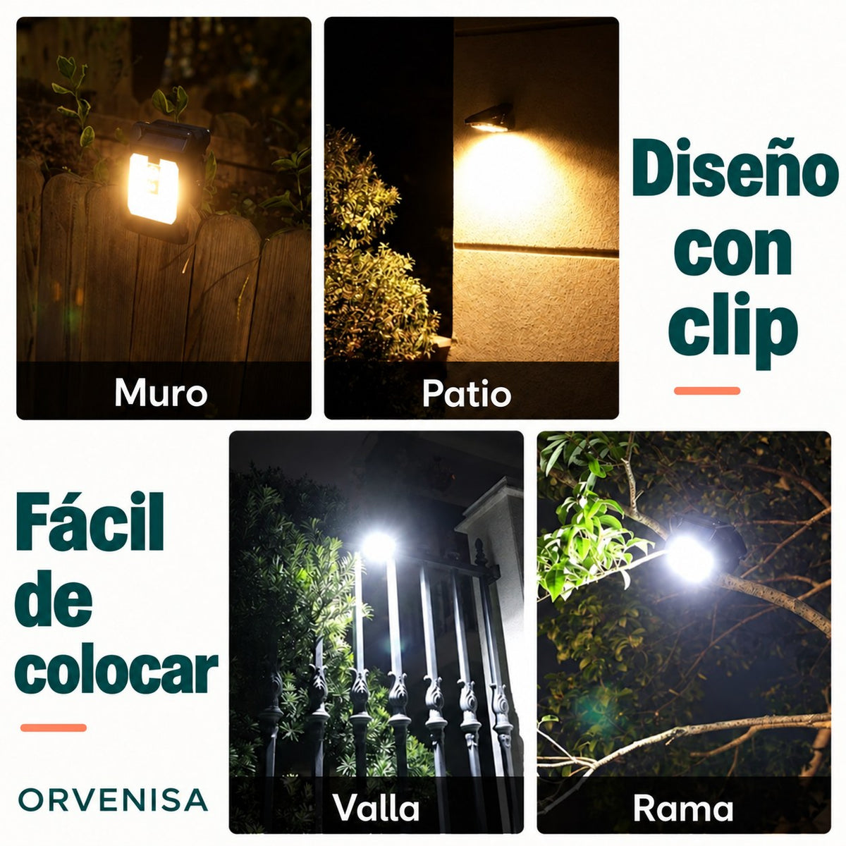 Foco Solar con Pinza y Sensor de Movimiento Orvenisa