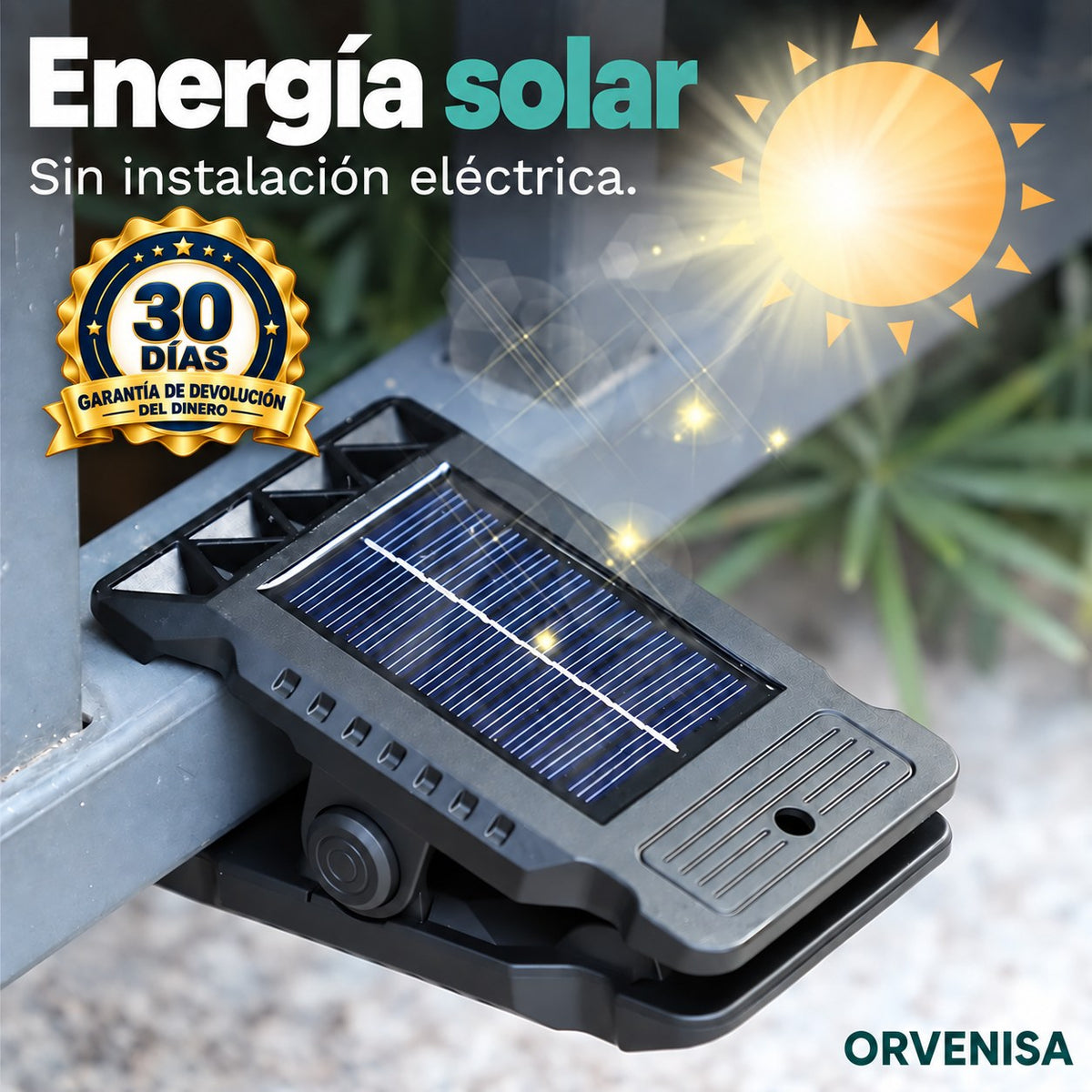 Foco Solar con Pinza y Sensor de Movimiento Orvenisa