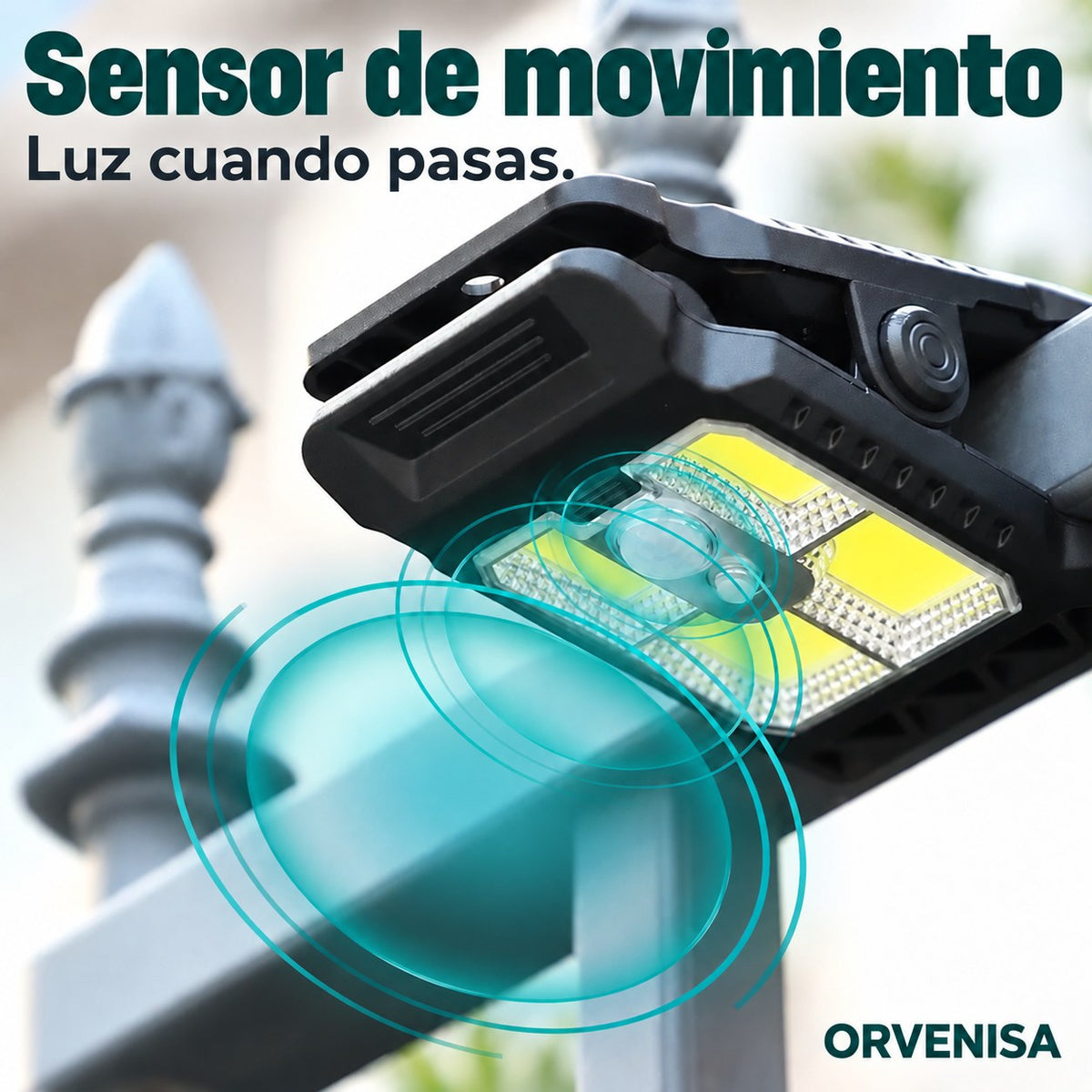 Foco Solar con Pinza y Sensor de Movimiento Orvenisa