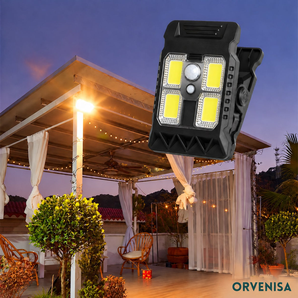 Foco Solar con Pinza y Sensor de Movimiento Orvenisa