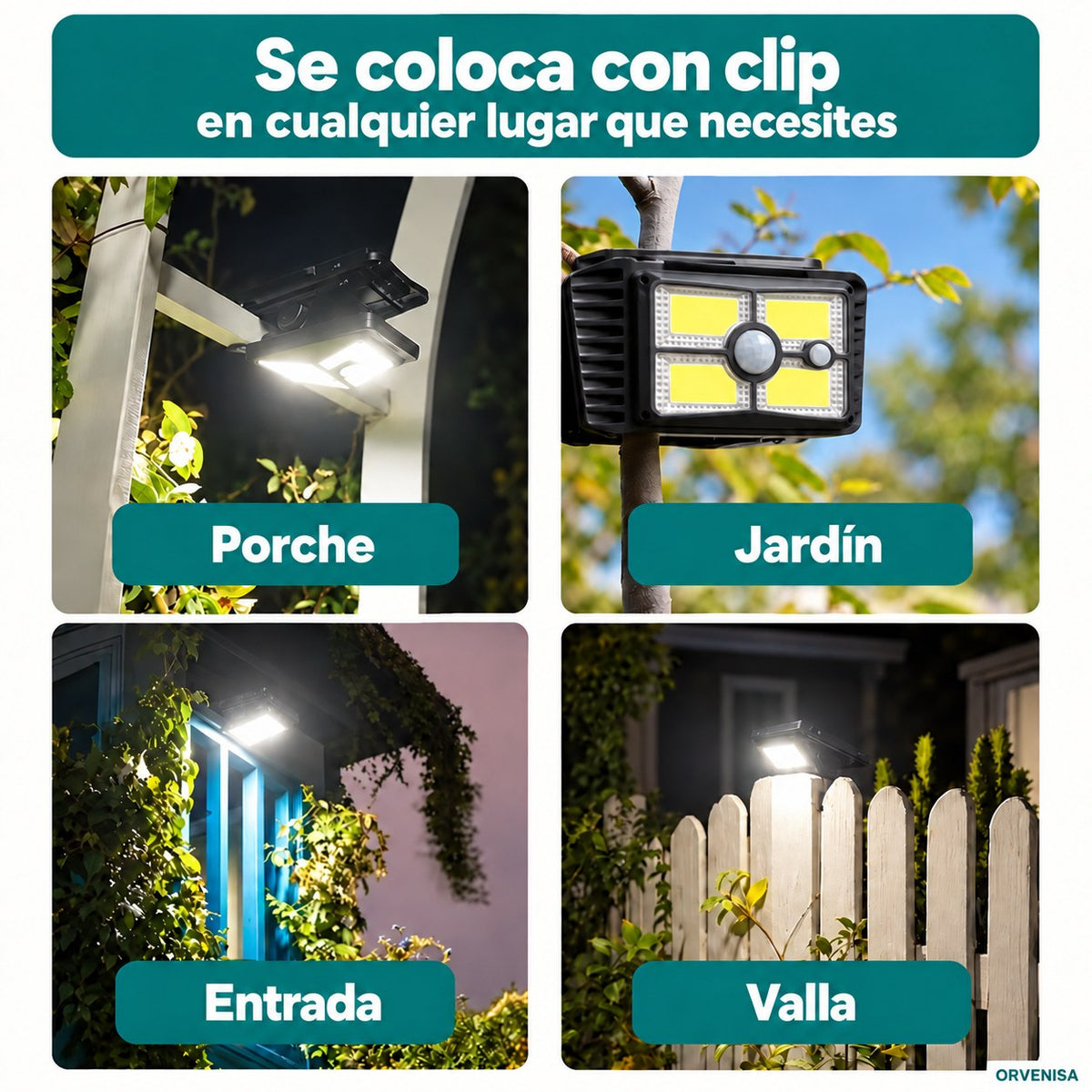 Foco Solar con Pinza y Sensor de Movimiento Orvenisa