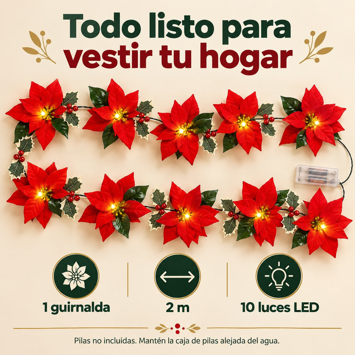 Guirnalda LED de Flores de Pascua Orvenisa
