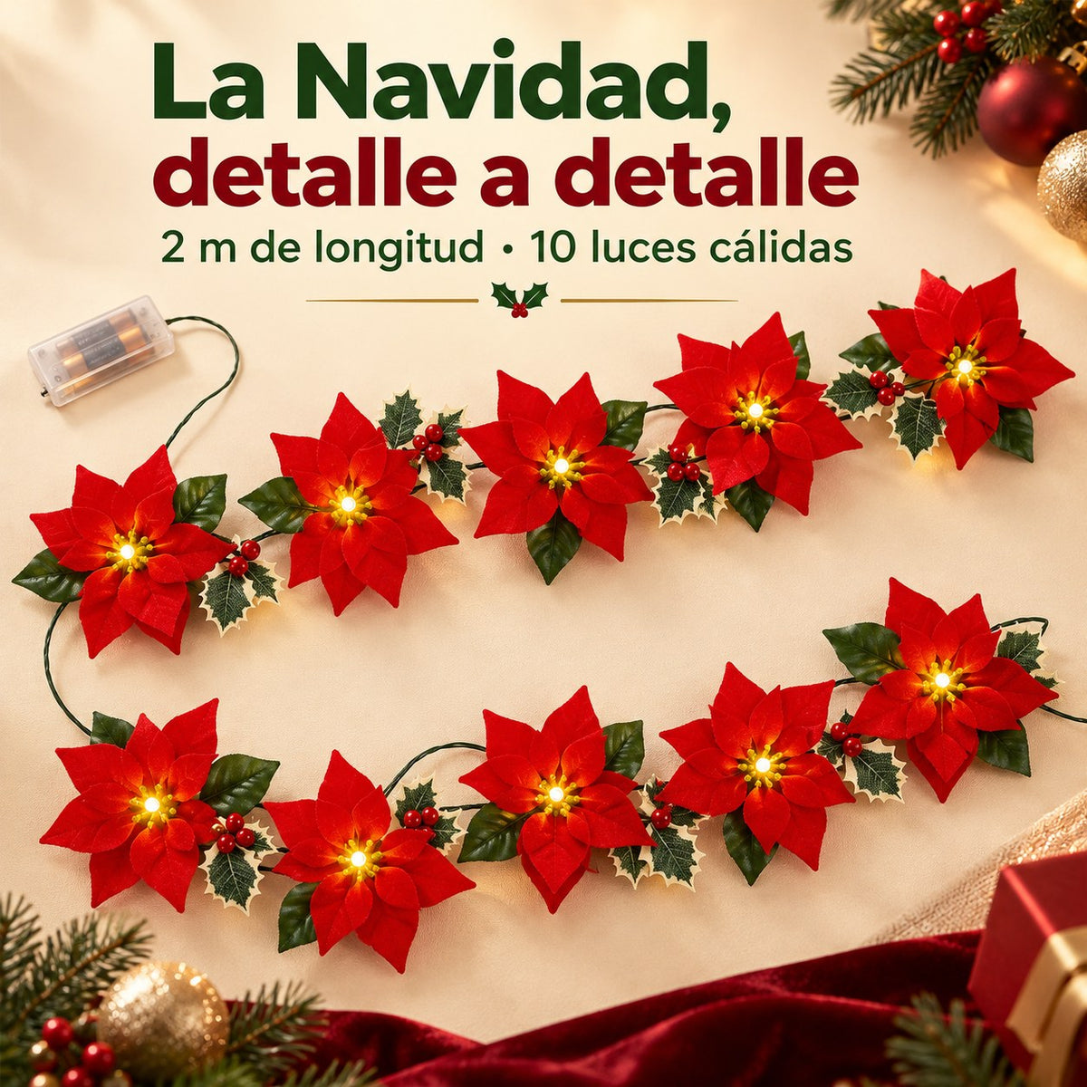 Guirnalda LED de Flores de Pascua Orvenisa
