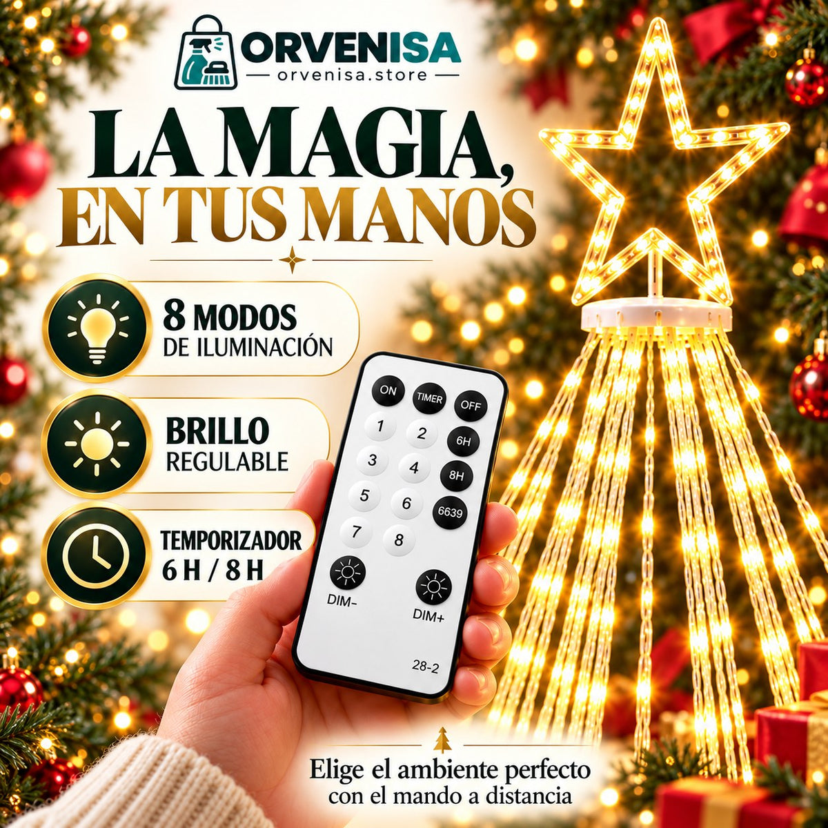 Luces LED Cascada con Estrella Orvenisa