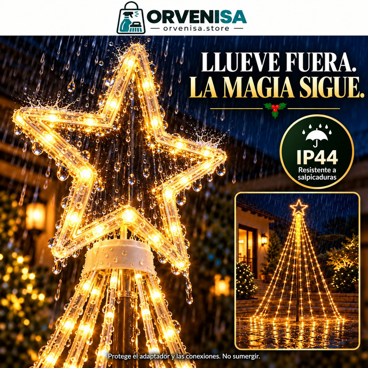 Luces LED Cascada con Estrella Orvenisa