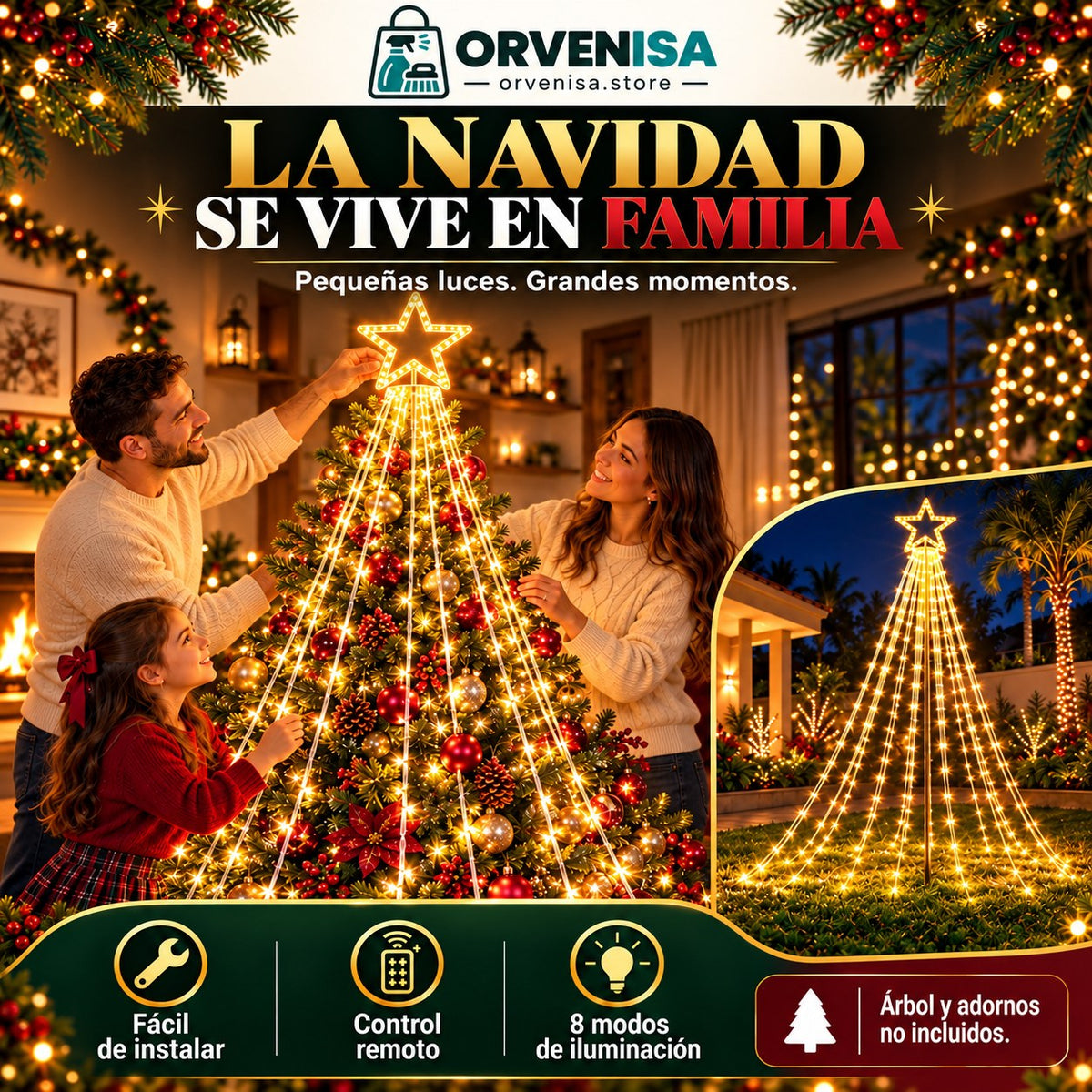 Luces LED Cascada con Estrella Orvenisa