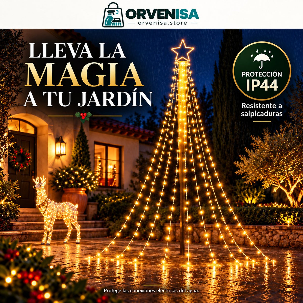 Luces LED Cascada con Estrella Orvenisa