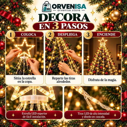 Luces LED Cascada con Estrella Orvenisa