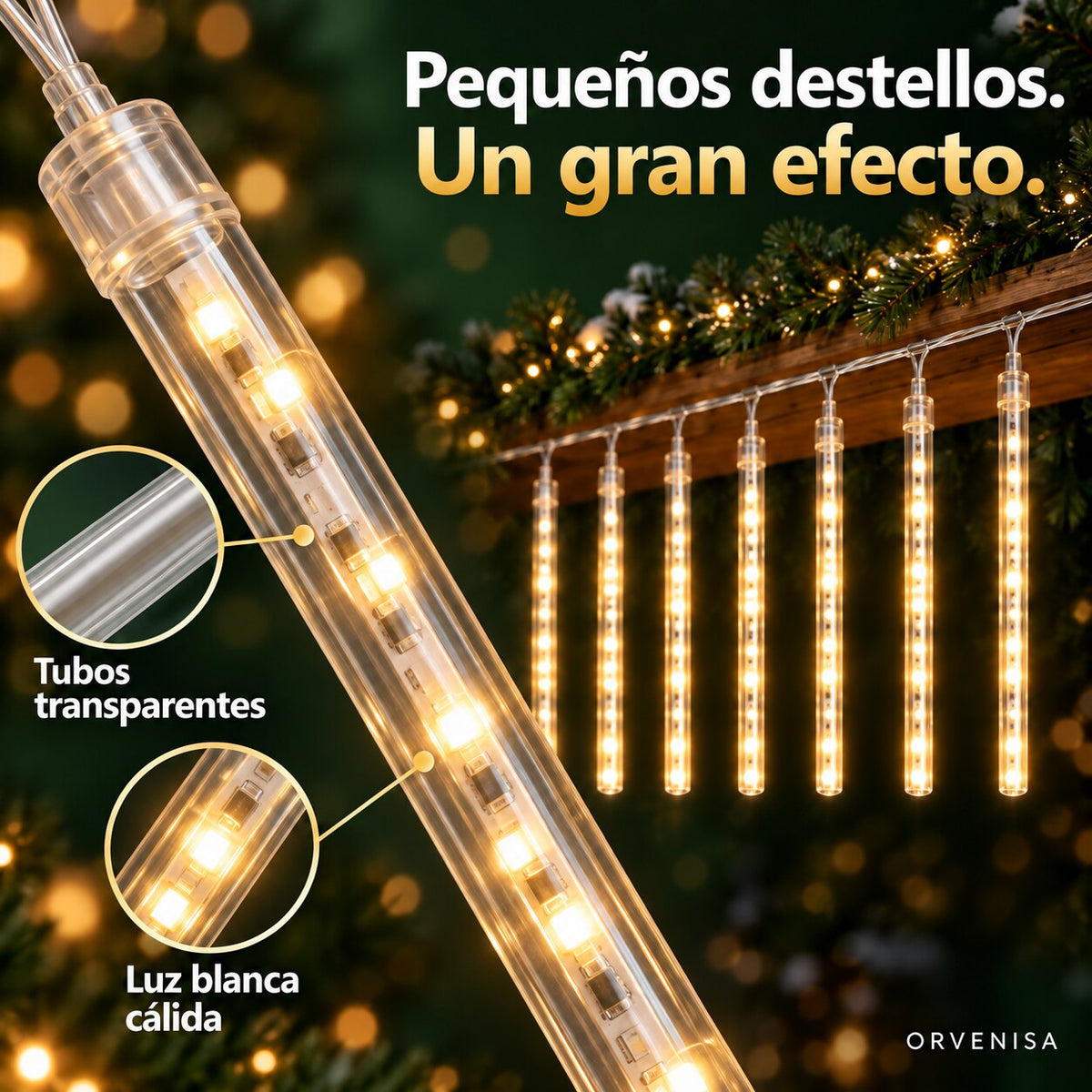 Luces Lluvia de Meteoritos 8 Tubos Orvenisa