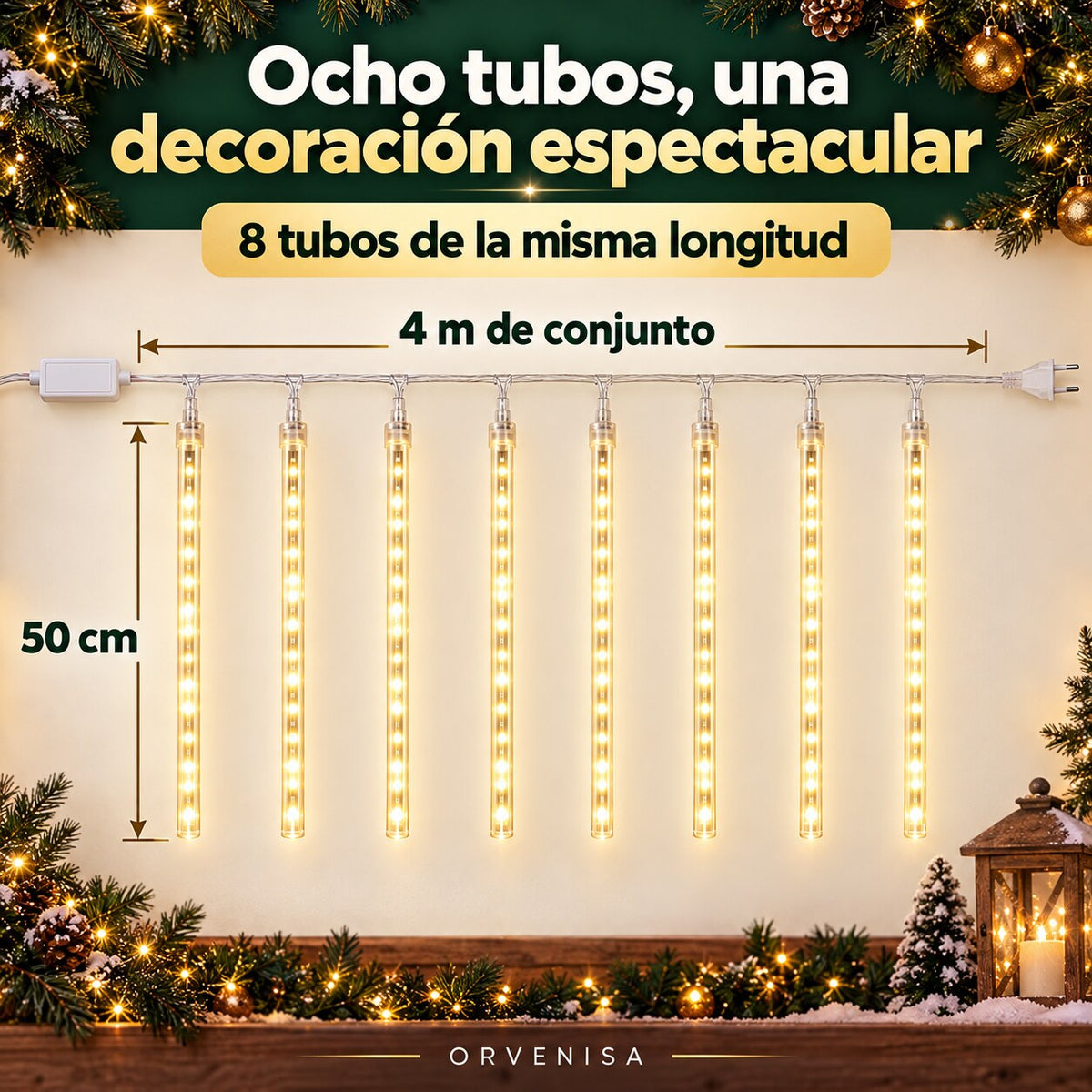 Luces Lluvia de Meteoritos 8 Tubos Orvenisa