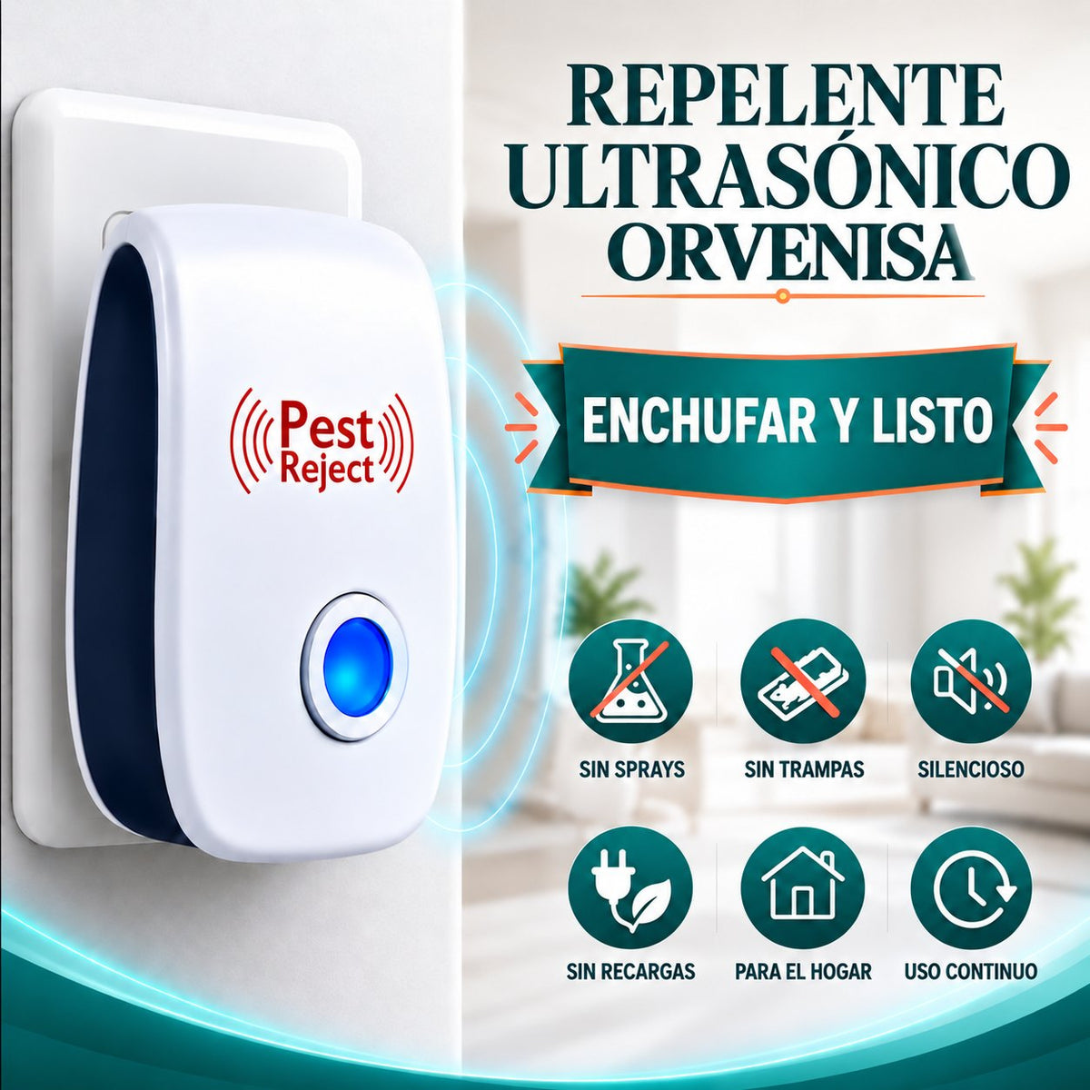 Repelente ultrasónico de insectos y ratones Orvenisa