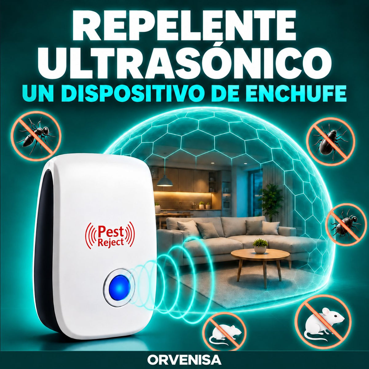 Repelente ultrasónico de insectos y ratones Orvenisa