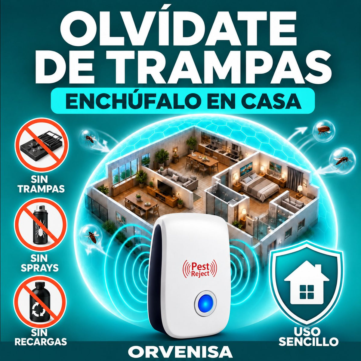 Repelente ultrasónico de insectos y ratones Orvenisa